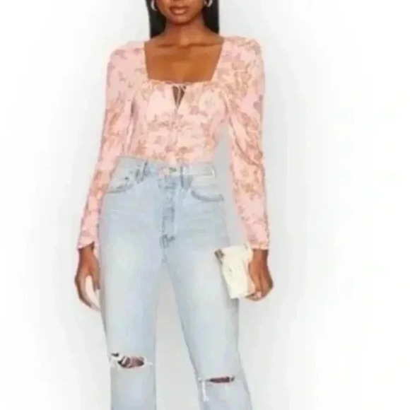 Free People Hilary Floral Crop top pink combo Size Medium - Picture 1 of 9